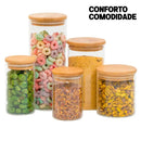 Kit 5 Potes de vidro com tampa bambu - Comodi