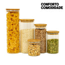 Kit 5 Potes de vidro com tampa bambu - Comodi