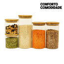 Kit 5 Potes de vidro com tampa bambu - Comodi