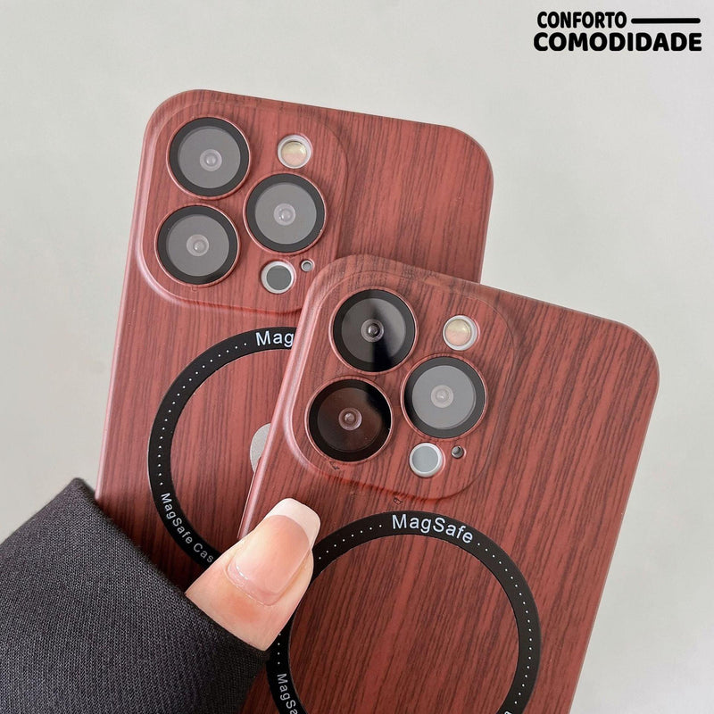 Capa Grão de madeira iPhone 14 13 12 Pro Max Magsafe - Conforto&Comodidade