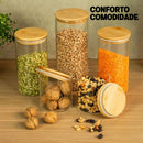 Kit 5 Potes de vidro com tampa bambu - Comodi