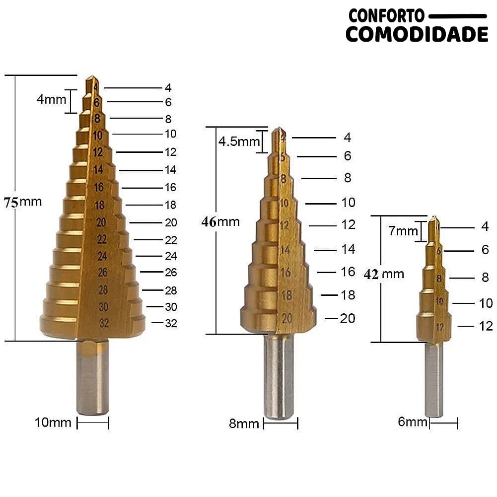 Jogo de Brocas Escalonadas em Titânio