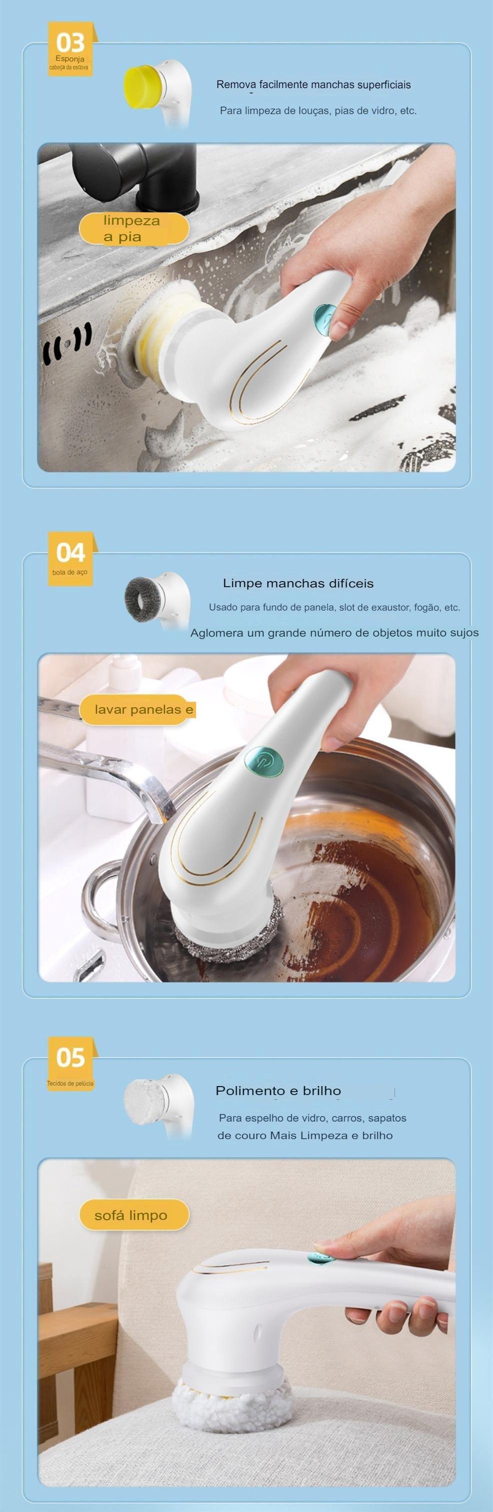 Escova Elétrica Magic Cleaning 5Em1 Limpeza elétrica USB Portátil - Conforto&Comodidade
